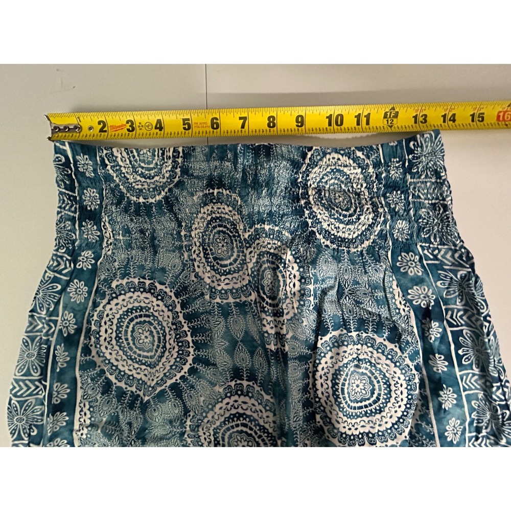 Lotus and Luna Teal Mandala Harem Pants Womens Medium Boho Smocked Rayon Thai - Picture 7 of 9